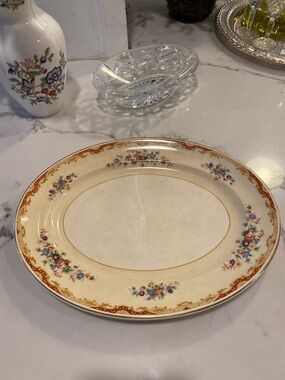 Johnson Brother England Cream and Gold Floral Oval Serving Platter